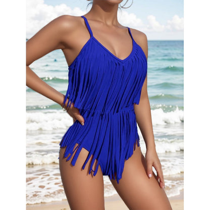 😍👙2024 Costum de baie cu decolteu în V, slim fit, fără spate, cu franjuri  3695564