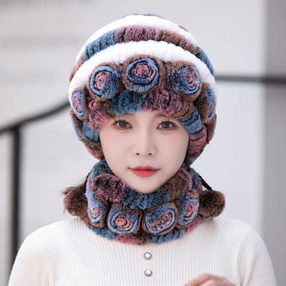 🎊👒【Pălărie + eșarfă】 Set de pălărie și eșarfă din blană de iepure de vidră de înaltă calitate 3839150