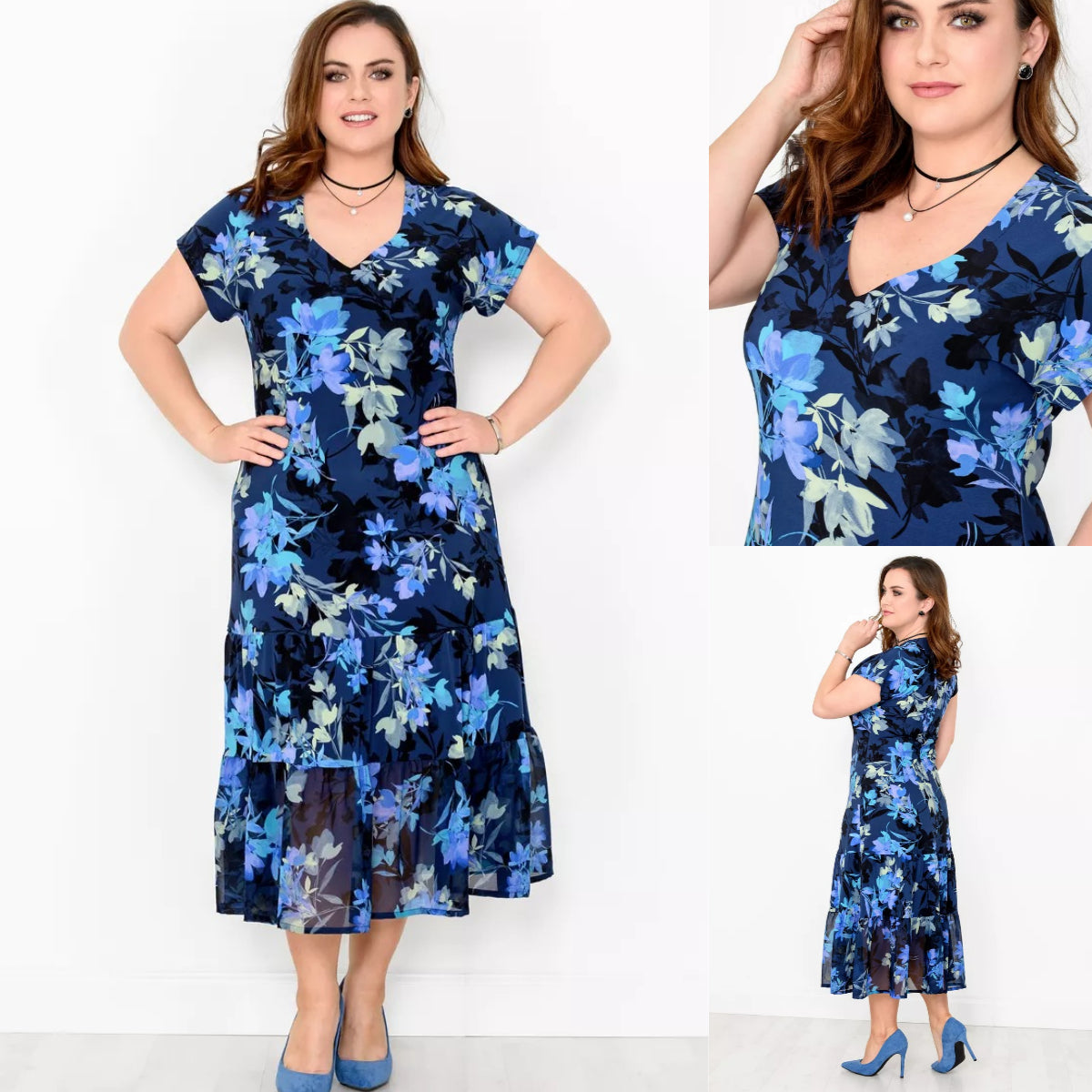 💙【S-5XL】Rochie cu decolteu în V cu imprimeu albastru  💙 3708768