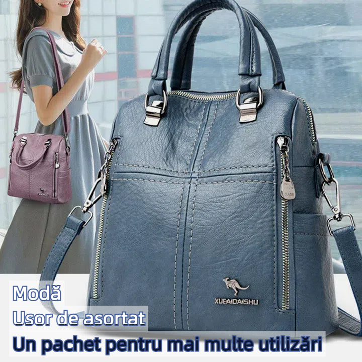 🎒🌟【Elegant și la modă】Rucsac/geantă messenger multifuncțională de mare capacitate din piele naturală🐾