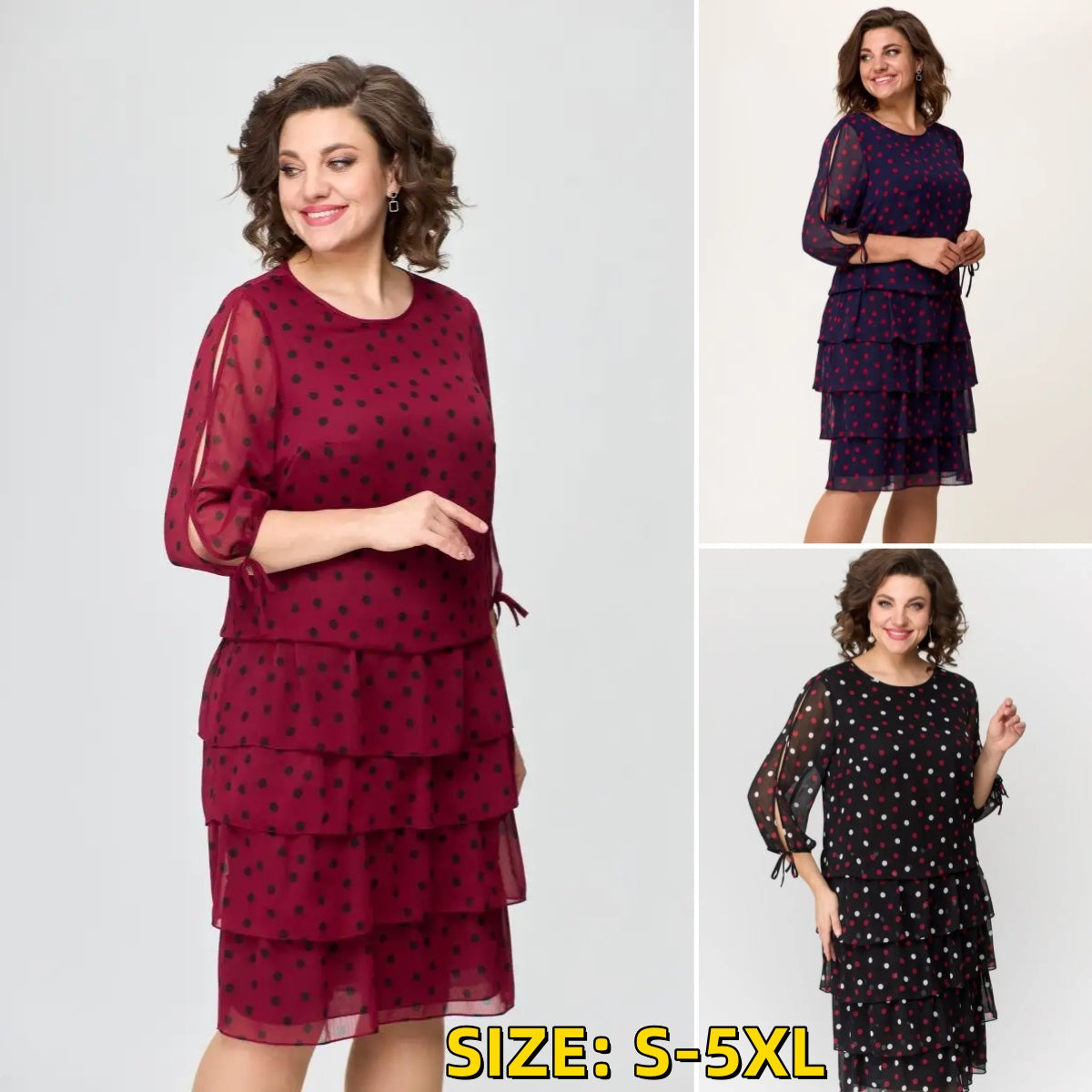 🔥🎉【S-5XL】Rochie cu buline la noua moda de primavara 2025, silueta usoara, din sifon confortabil