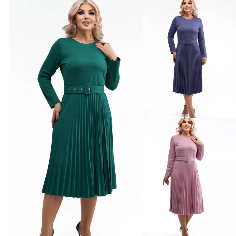 ✨【S-5XL】👗Toamna și iarna 2025, la modă nouă, elegantă, de înaltă calitate, rochie pliată de culoare solidă