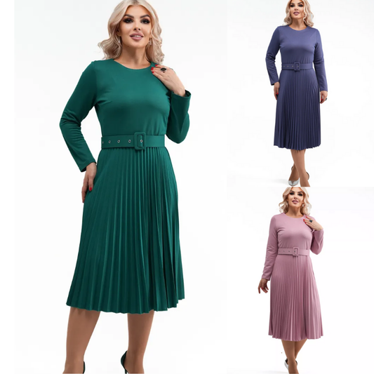 ✨【S-5XL】👗Toamna și iarna 2025, la modă nouă, elegantă, de înaltă calitate, rochie pliată de culoare solidă