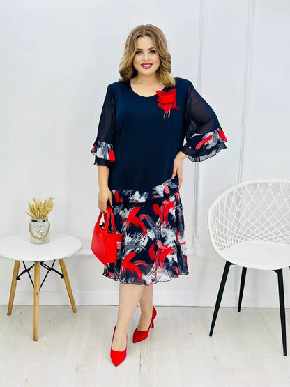 🔥👗【S-5XL】Rochie elegantă din șifon imprimată 2024 3741637