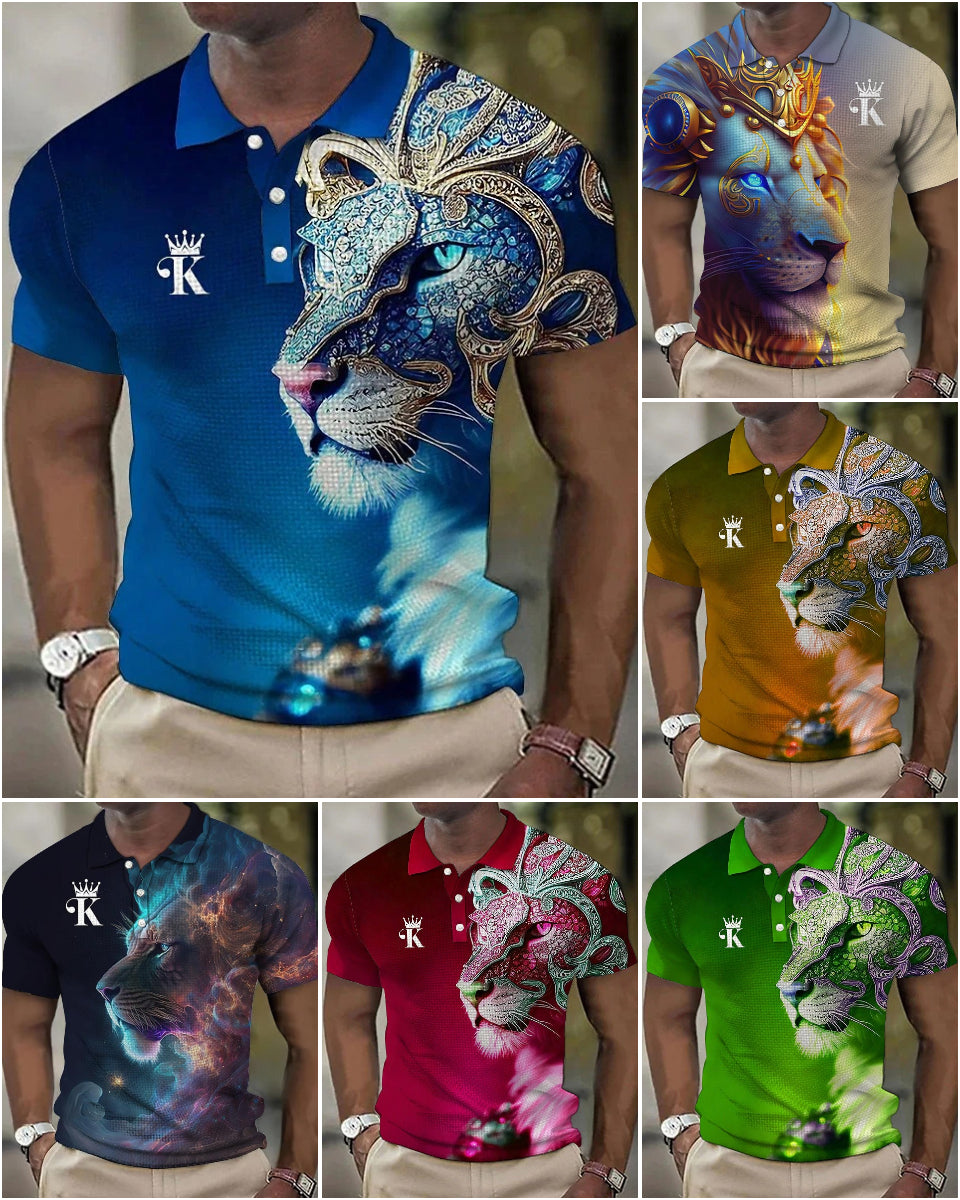 Tricou polo bărbați cu imprimare 3d cu leu