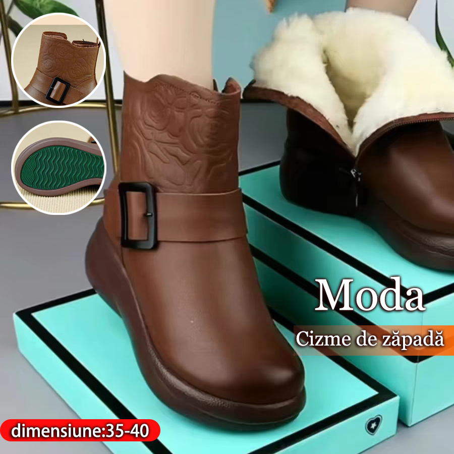 ✨👢【35-40】Cizme noi de iarnă din piele cu vârf rotund, cu talpă groasă 3838964