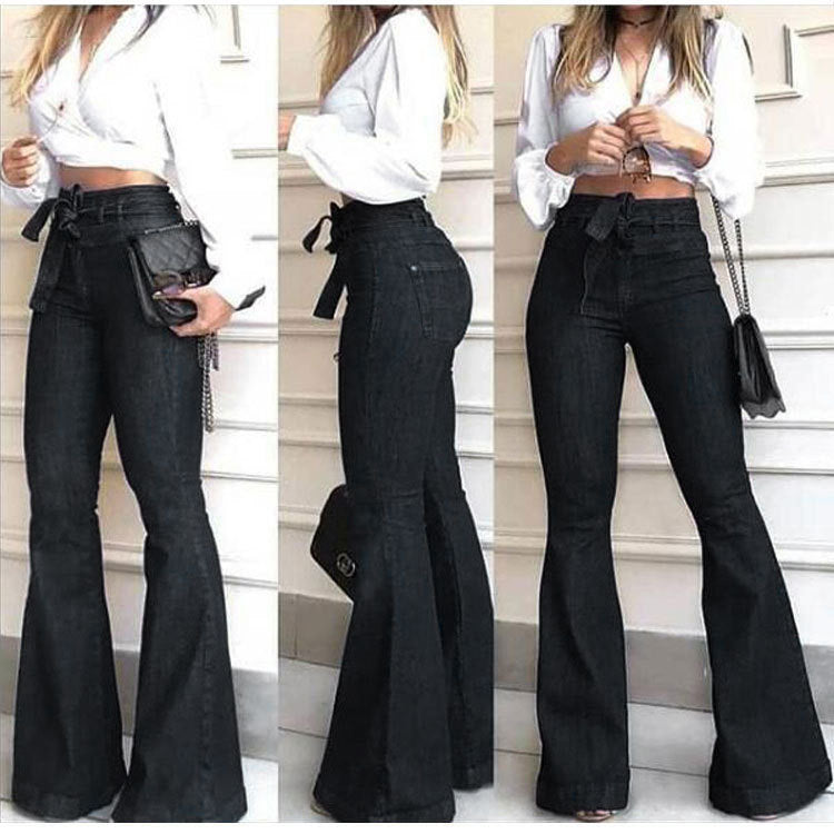 👖Noii blugi cu talie înaltă, micro elastici, cu picioare largi 3775839