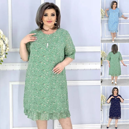 👗 💕【S-5XL】Rochie elegantă cu imprimeu floral mic de înaltă calitate  3692938