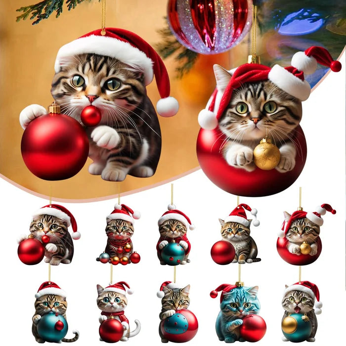 🔥🐈【Cumpărați 7 și primiți 3 gratuit】🎄10 bucăți😻Pantativ pisoi brad de Crăciun, pandantiv interior mașină-3785180