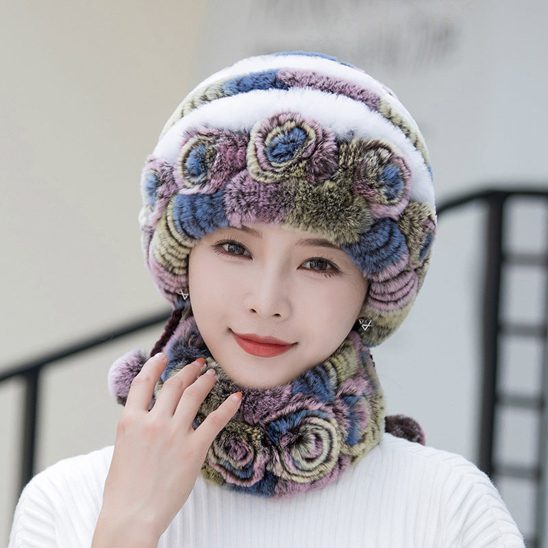 🎊👒【Pălărie + eșarfă】 Set de pălărie și eșarfă din blană de iepure de vidră de înaltă calitate 3839150