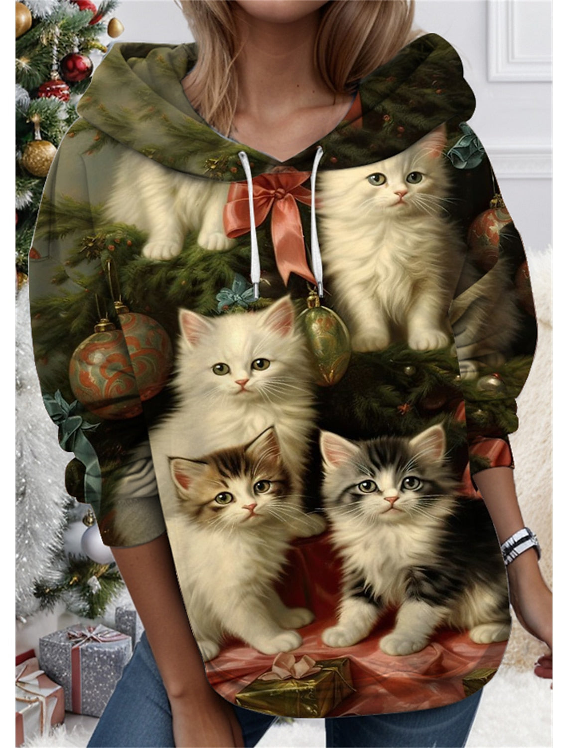 【S-3XL】🐱 3D imprimat animal de pisică pisică pentru femei Sweatshirt pentru femei 3782681