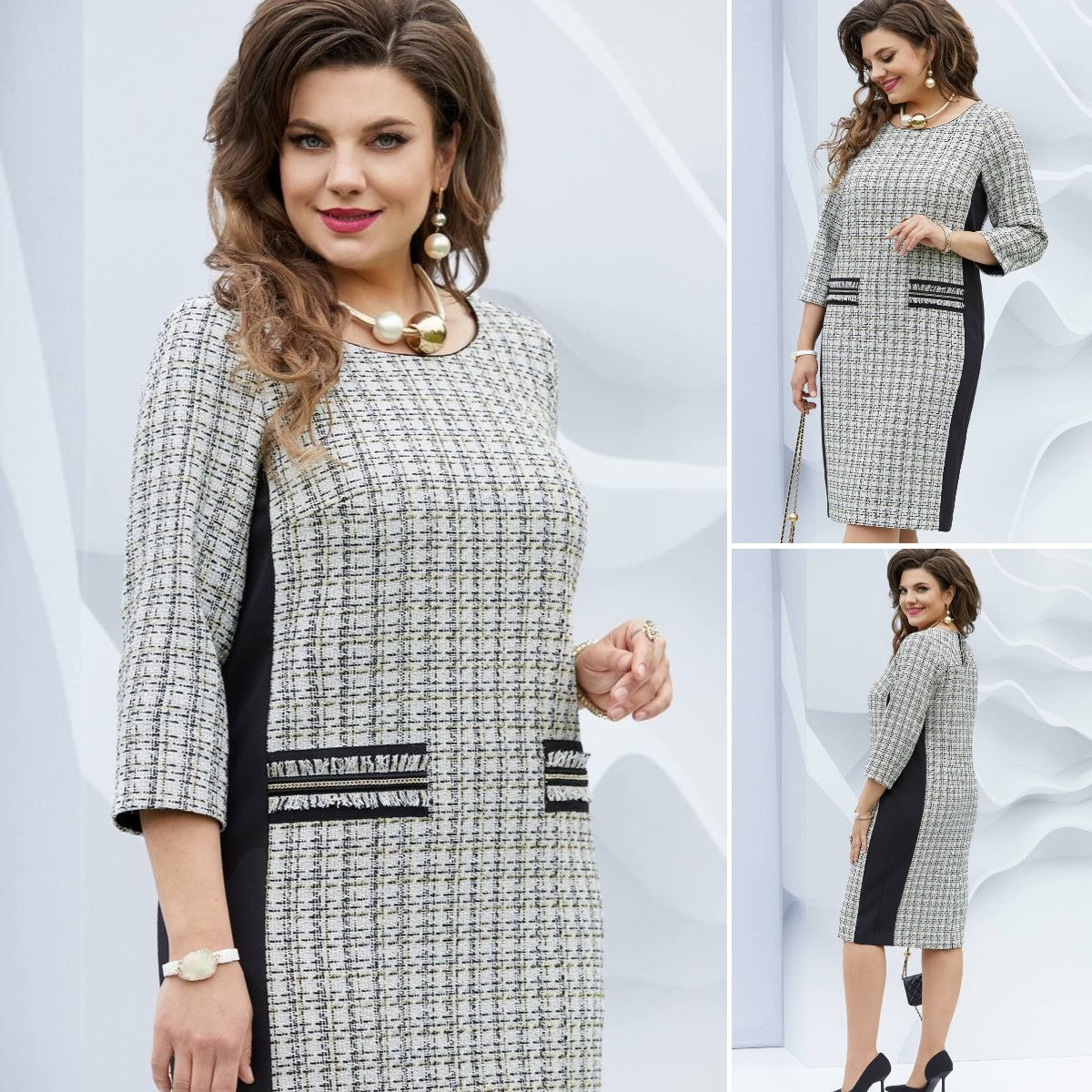 🍃【S-5XL】🍂Rochie caldă în carouri cu mâneci lungi de toamnă și iarnă 3845396