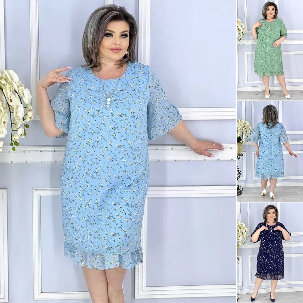 👗 💕【S-5XL】Rochie elegantă cu imprimeu floral mic de înaltă calitate  3692938