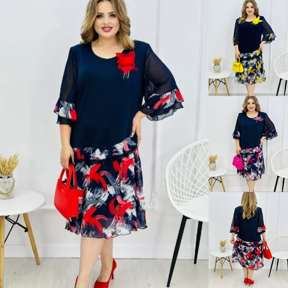 🔥👗【S-5XL】Rochie elegantă din șifon imprimată 2024 3741637