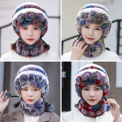 🎊👒【Pălărie + eșarfă】 Set de pălărie și eșarfă din blană de iepure de vidră de înaltă calitate 3839150