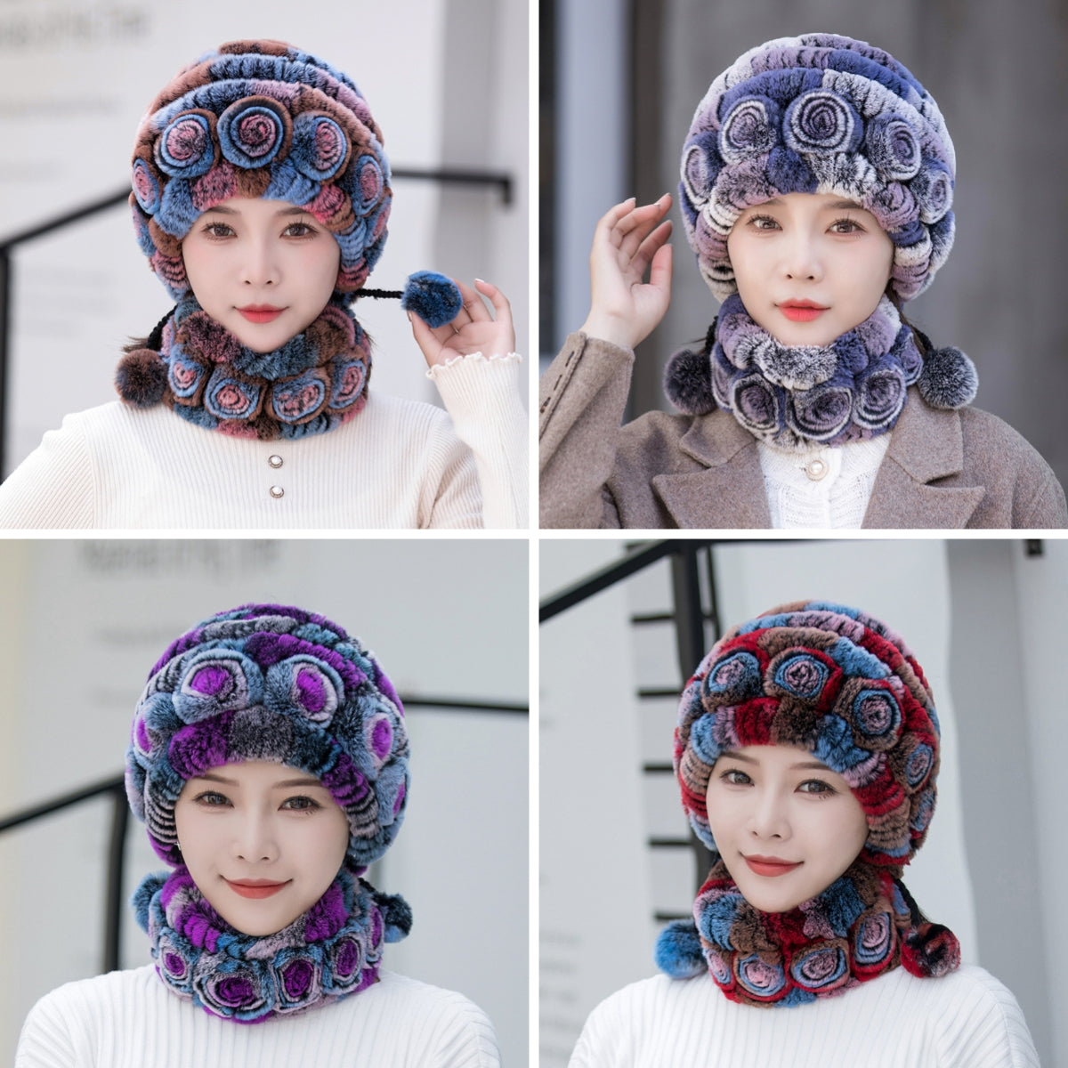 🎊👒【Pălărie + eșarfă】 Set de pălărie și eșarfă din blană de iepure de vidră de înaltă calitate 3839150