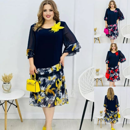 🔥👗【S-5XL】Rochie elegantă din șifon imprimată 2024 3741637