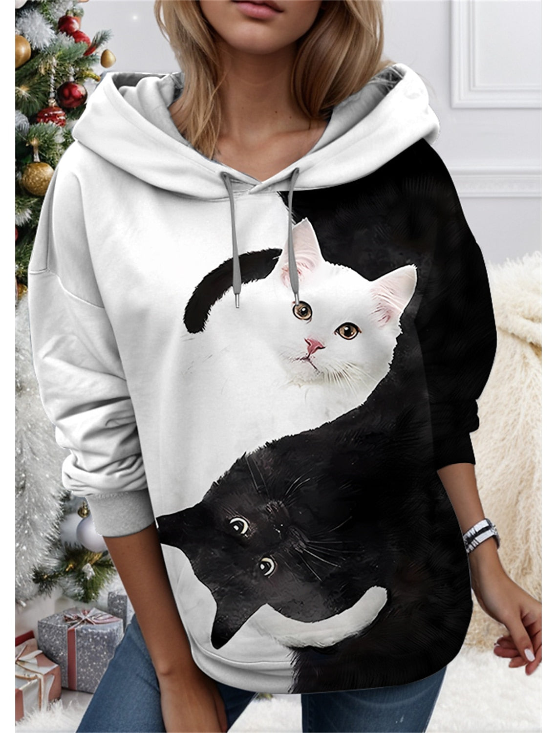 【S-3XL】🐱 3D imprimat animal de pisică pisică pentru femei Sweatshirt pentru femei 3782681