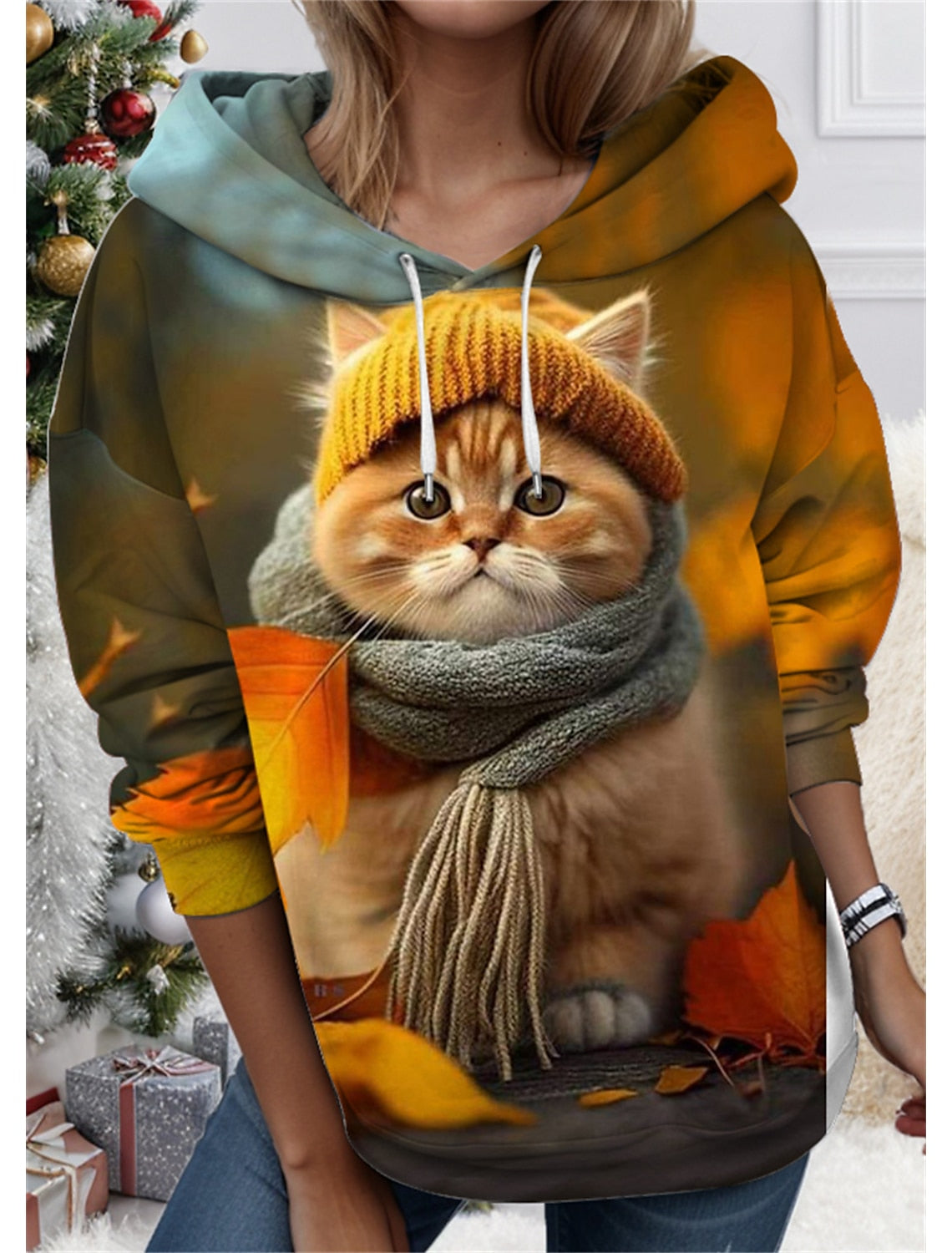 【S-3XL】🐱 3D imprimat animal de pisică pisică pentru femei Sweatshirt pentru femei 3782681