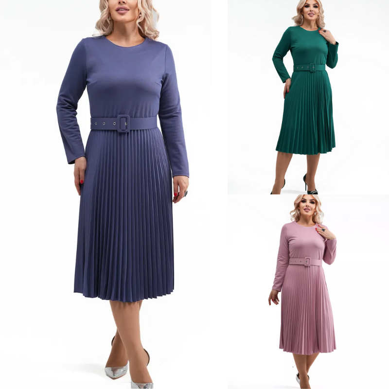 ✨【S-5XL】👗Toamna și iarna 2025, la modă nouă, elegantă, de înaltă calitate, rochie pliată de culoare solidă