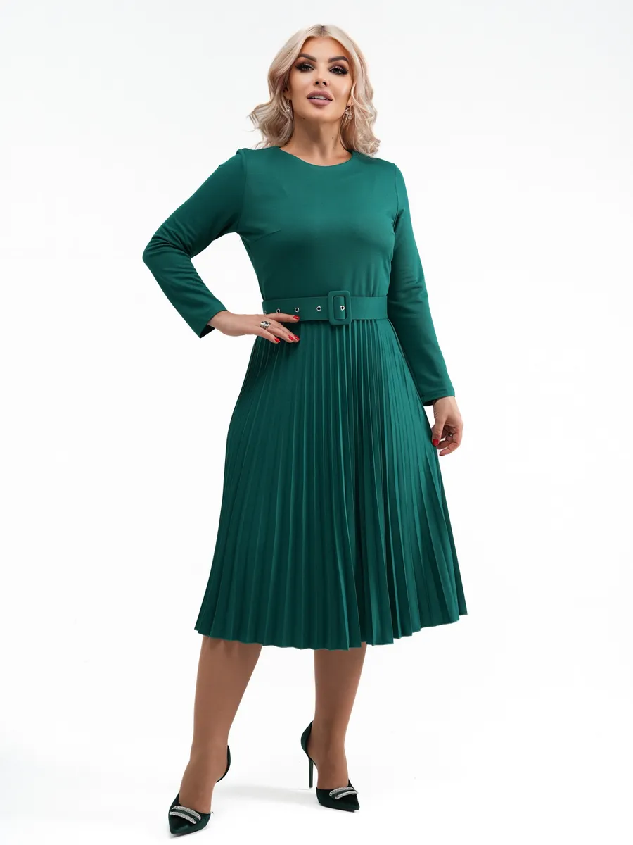 ✨【S-5XL】👗Toamna și iarna 2025, la modă nouă, elegantă, de înaltă calitate, rochie pliată de culoare solidă