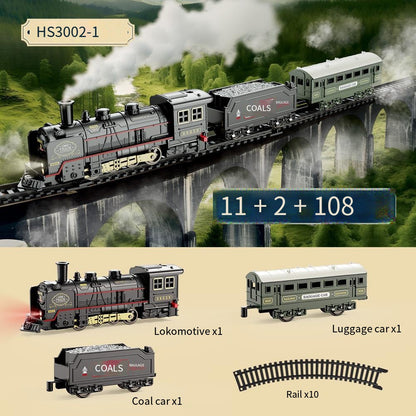 🚂🚂【1 locomotivă + 5 vagoane + 19 șine】🔥Tren electric de simulare retro tren cu abur 3860205